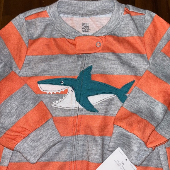 New just one you by carters Orange and Gray Striped Shark pajama size 18 months - Picture 2 of 2